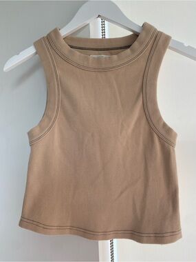 Neuw Jonesey Recut Cropped Ribbed Singlet Tank Top in Creamy Beige Size Medium